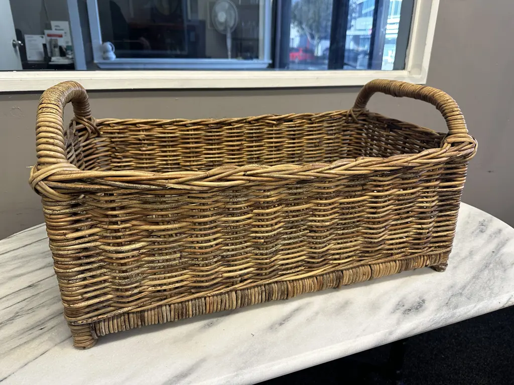 Double Handled Cane Log Basket H33, L35, D40cm. Image 1++